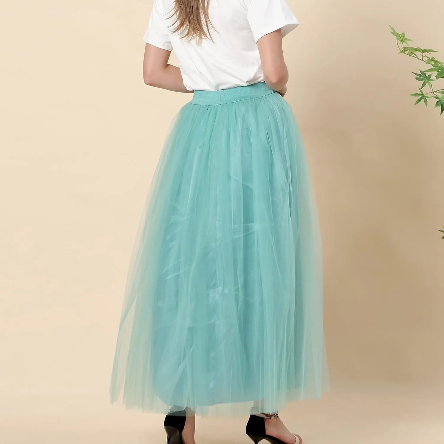 Women's A-Line High Waisted Midi Skirt Womens Long Tulle Skirt Pleated A Line Skirt High Waist Elastic Trendy