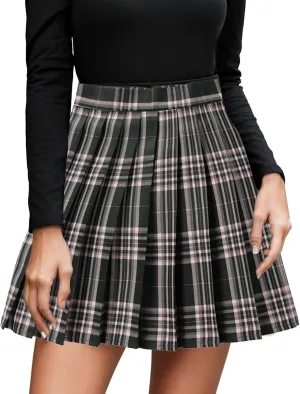 Women's A-line Plaid Skater Pleated Skirts, High Waist Short Mini Y2K Style Tennis Skirt Skort for School
