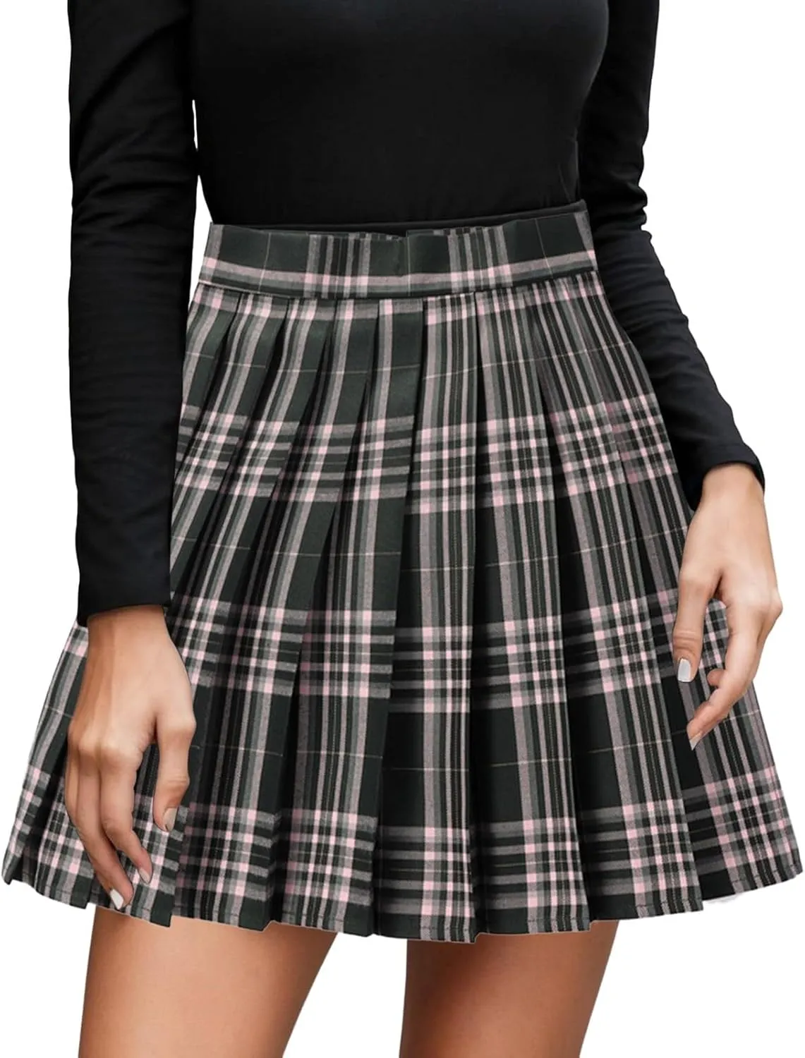 Women's A-line Plaid Skater Pleated Skirts, High Waist Short Mini Y2K Style Tennis Skirt Skort for School