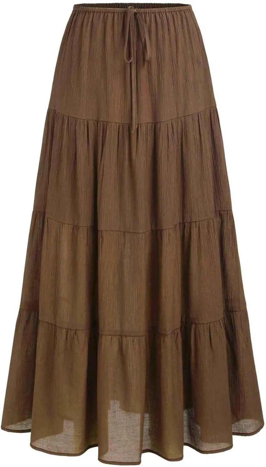 Womens Boho Maxi Skirt Solid Ruffle Swing Elastic High Waisted Pleated Flowy Skirts 2025 Trendy Summer Beach Skorts
