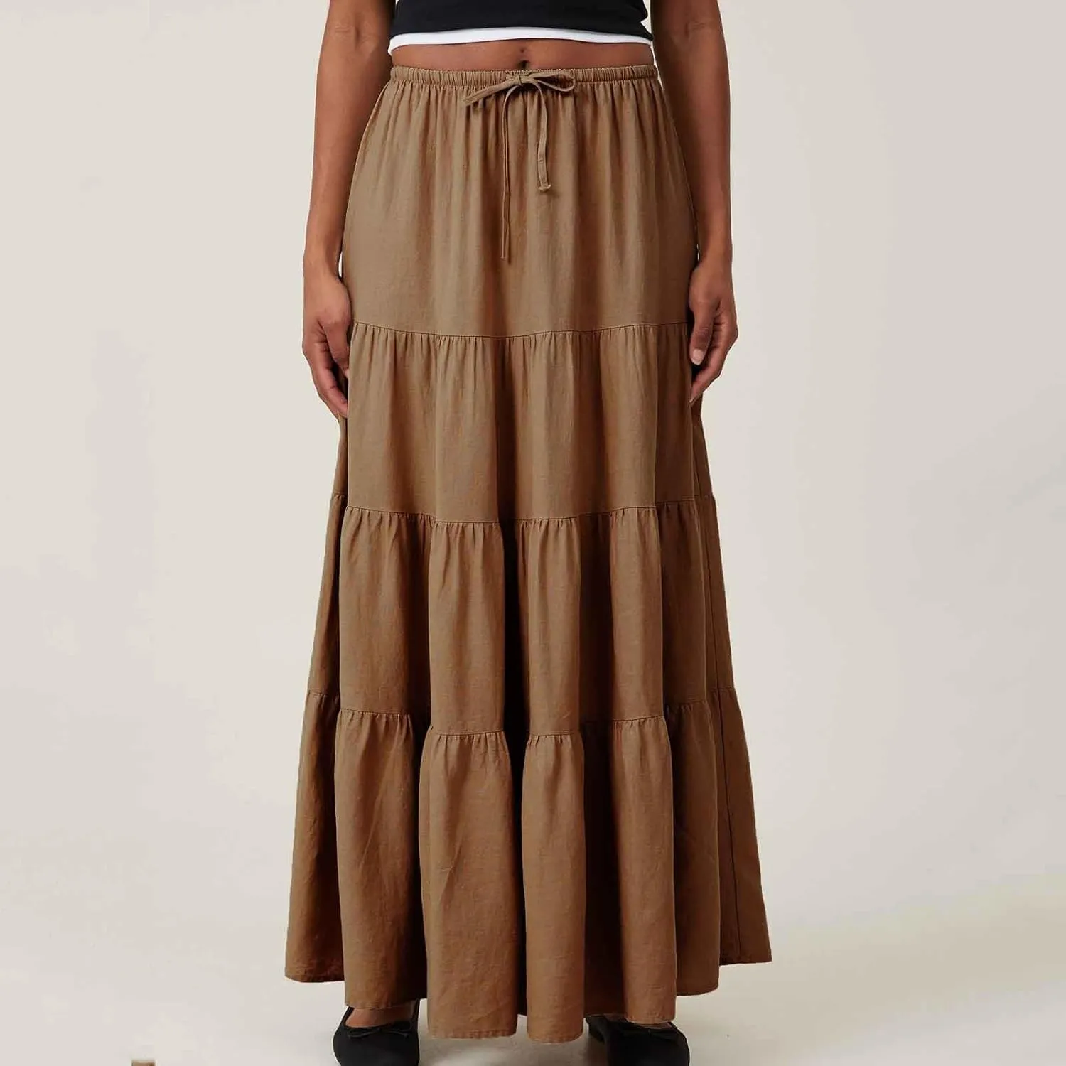 Womens Boho Maxi Skirt Solid Ruffle Swing Elastic High Waisted Pleated Flowy Skirts 2025 Trendy Summer Beach Skorts