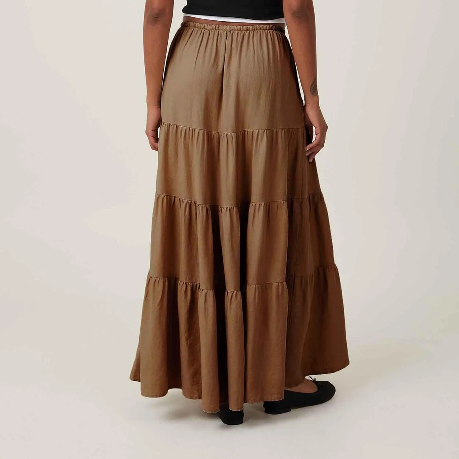 Womens Boho Maxi Skirt Solid Ruffle Swing Elastic High Waisted Pleated Flowy Skirts 2025 Trendy Summer Beach Skorts