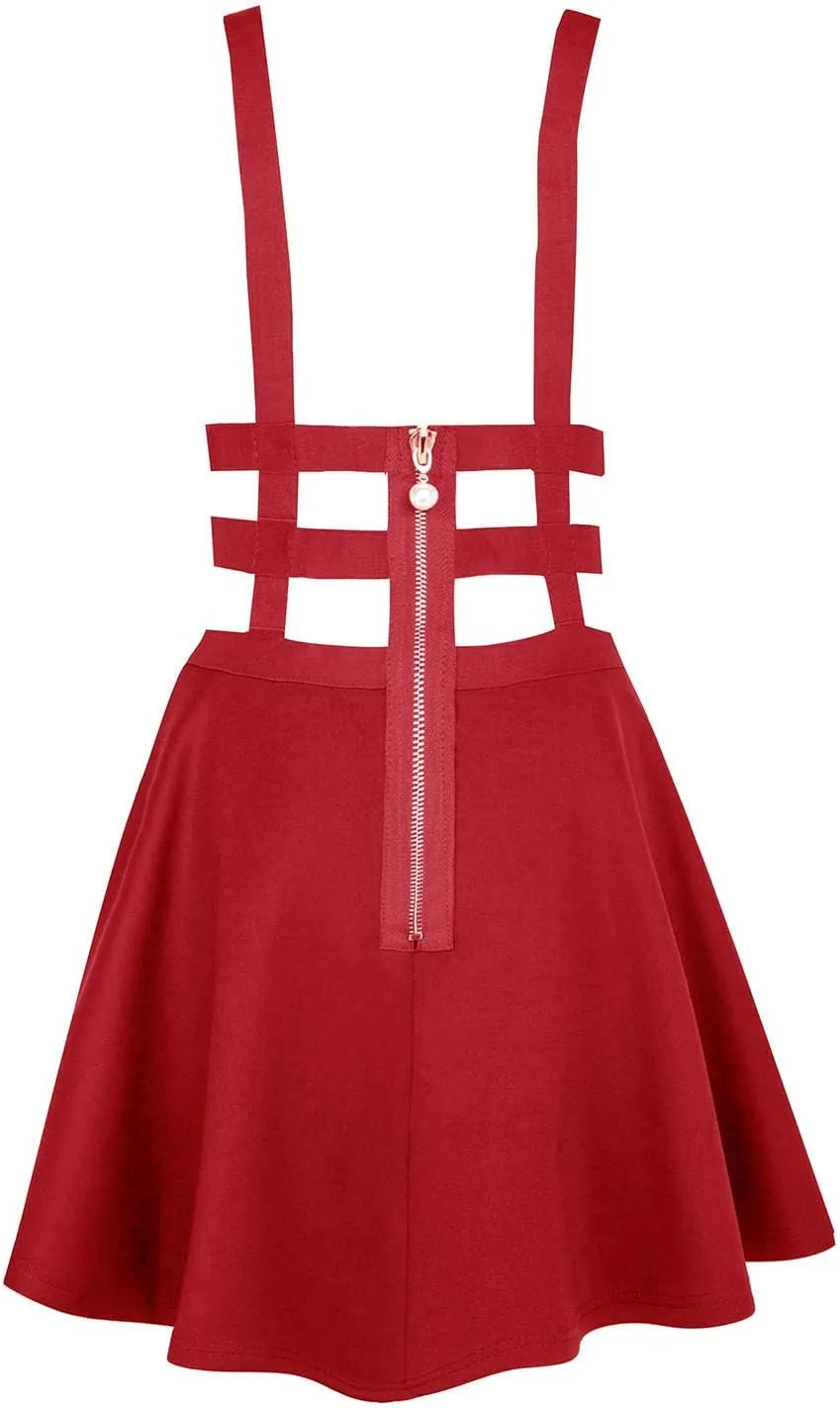 Women's Braces Skirt Pleated A-Line Suspender Mini Skirt