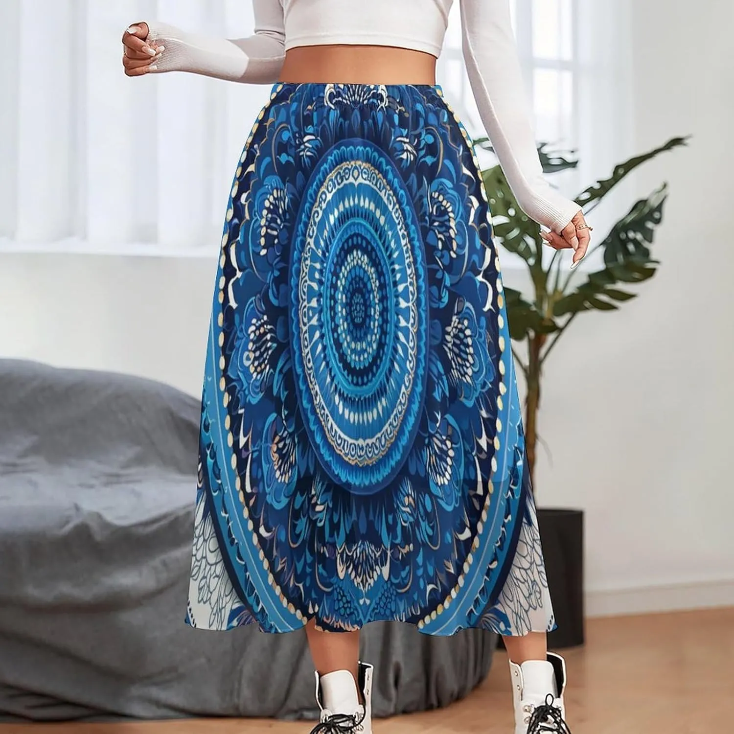 Womens Casual Chiffon High Waisted A Line Flowy Midi Skirts