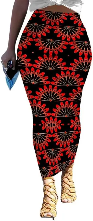 Women's Casual Floral Ruched High Waist Party Club Pencil Bodycon Suit Skirt Elegant Stretchy Below Knee Work Skirt Dress