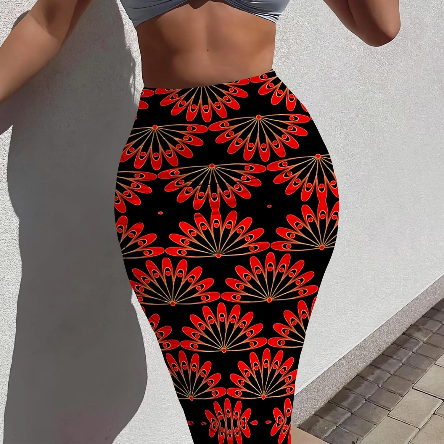 Women's Casual Floral Ruched High Waist Party Club Pencil Bodycon Suit Skirt Elegant Stretchy Below Knee Work Skirt Dress