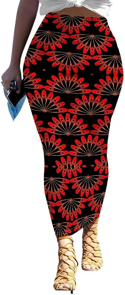 Women's Casual Floral Ruched High Waist Party Club Pencil Bodycon Suit Skirt Elegant Stretchy Below Knee Work Skirt Dress