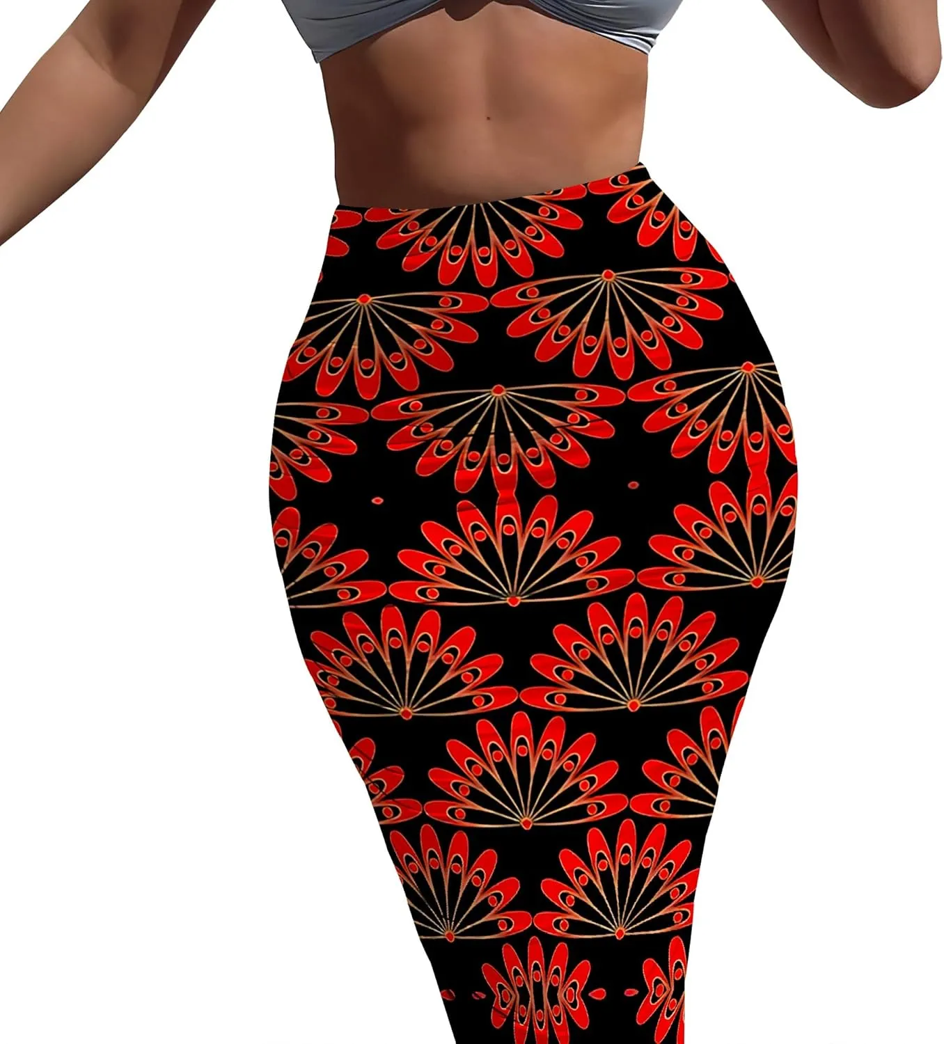 Women's Casual Floral Ruched High Waist Party Club Pencil Bodycon Suit Skirt Elegant Stretchy Below Knee Work Skirt Dress