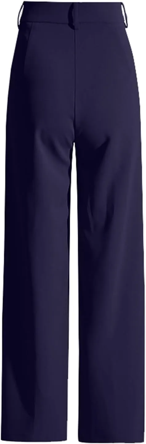 Womens Casual High Waist Straight Leg Ankle Business Dress Pants Stretchy Button Business Dress Work Pocket Trousers