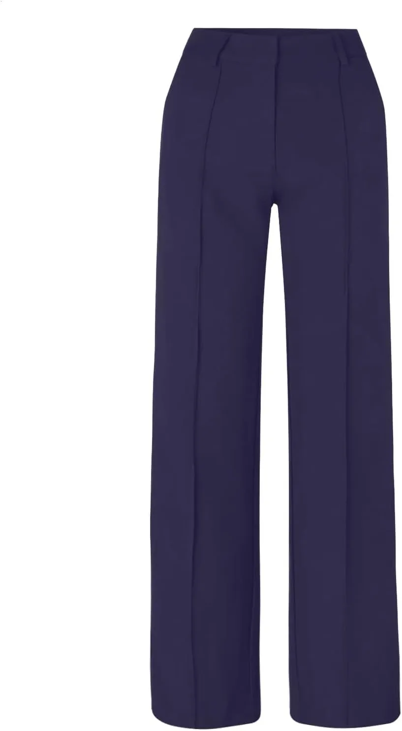 Womens Casual High Waist Straight Leg Ankle Business Dress Pants Stretchy Button Business Dress Work Pocket Trousers