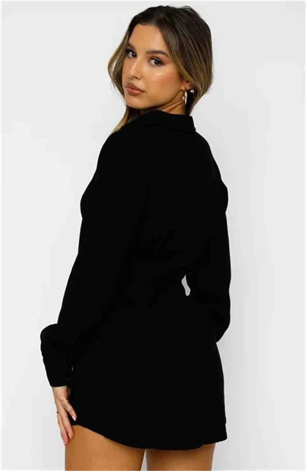 Women's Casual Long Sleeved Button Down Shirt Mini Dress Sexy V-Neck T-Shirt top Loose Neck Long Sleeved Shirt Dress