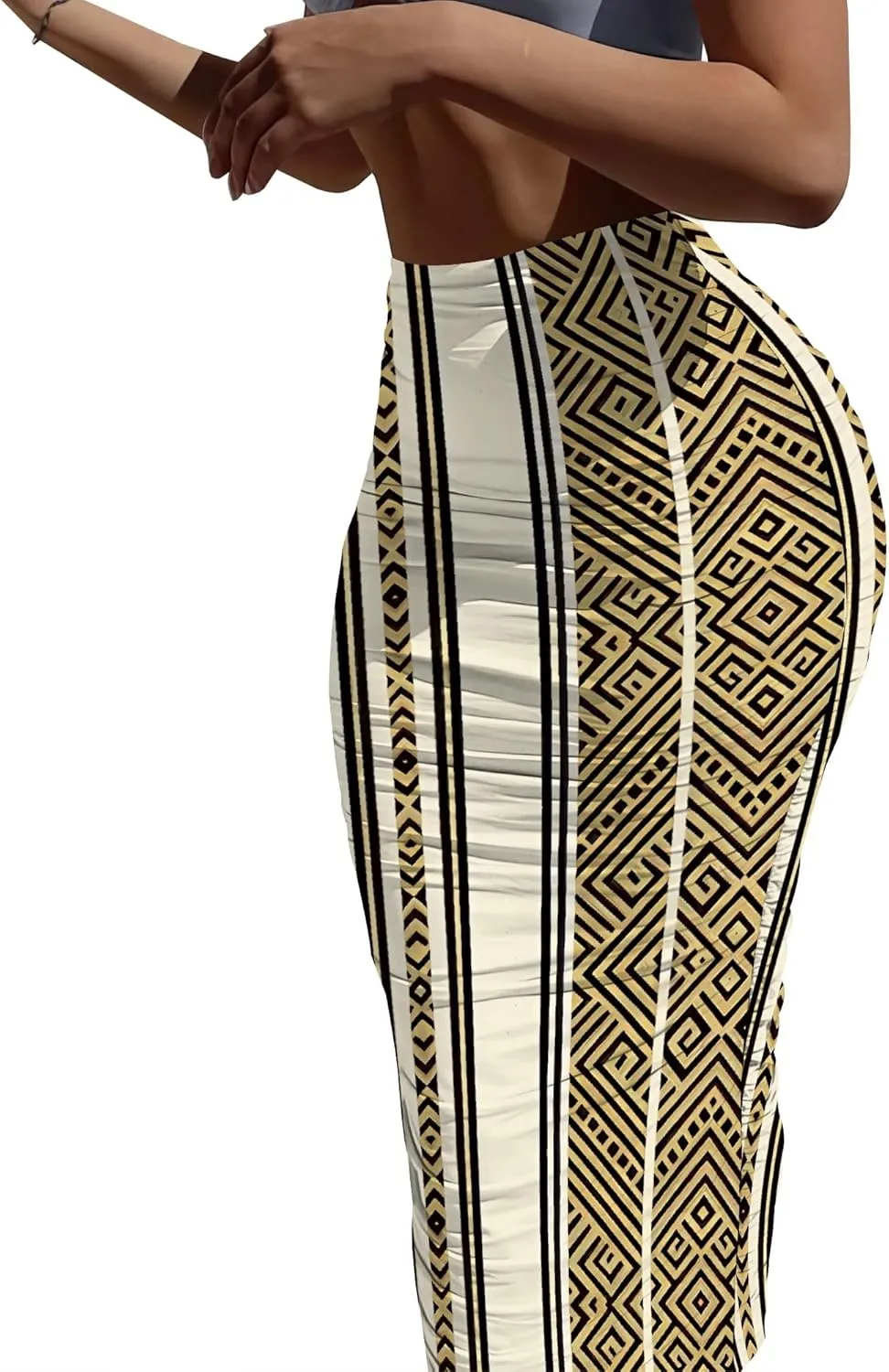 Women's Casual Ruched High Waist Bodycon Party Club Night Out Pencil Suit Skirt Elegant Stretchy Below Knee Work Skirt Dress