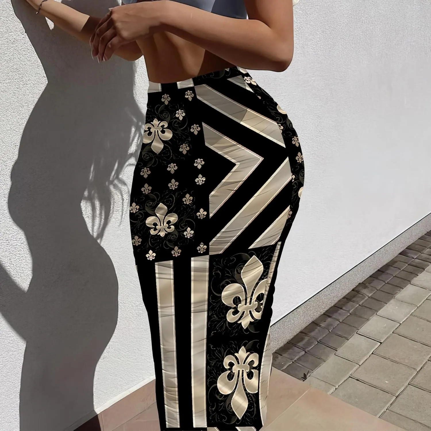 Women's Casual Ruched High Waist Bodycon Party Club Night Out Pencil Suit Skirt Elegant Stretchy Below Knee Work Skirt Dress