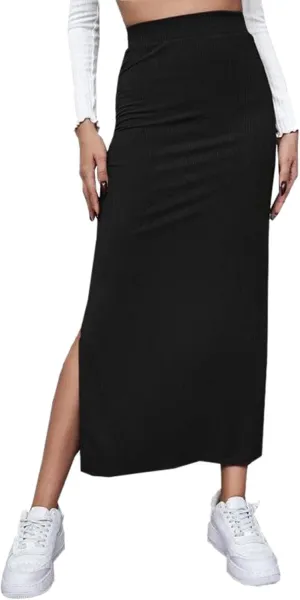 Women's Casual Stripe Maxi Skirt Elastic High Waist Drawstring Long Skirt Summer Ankle Length Skirts