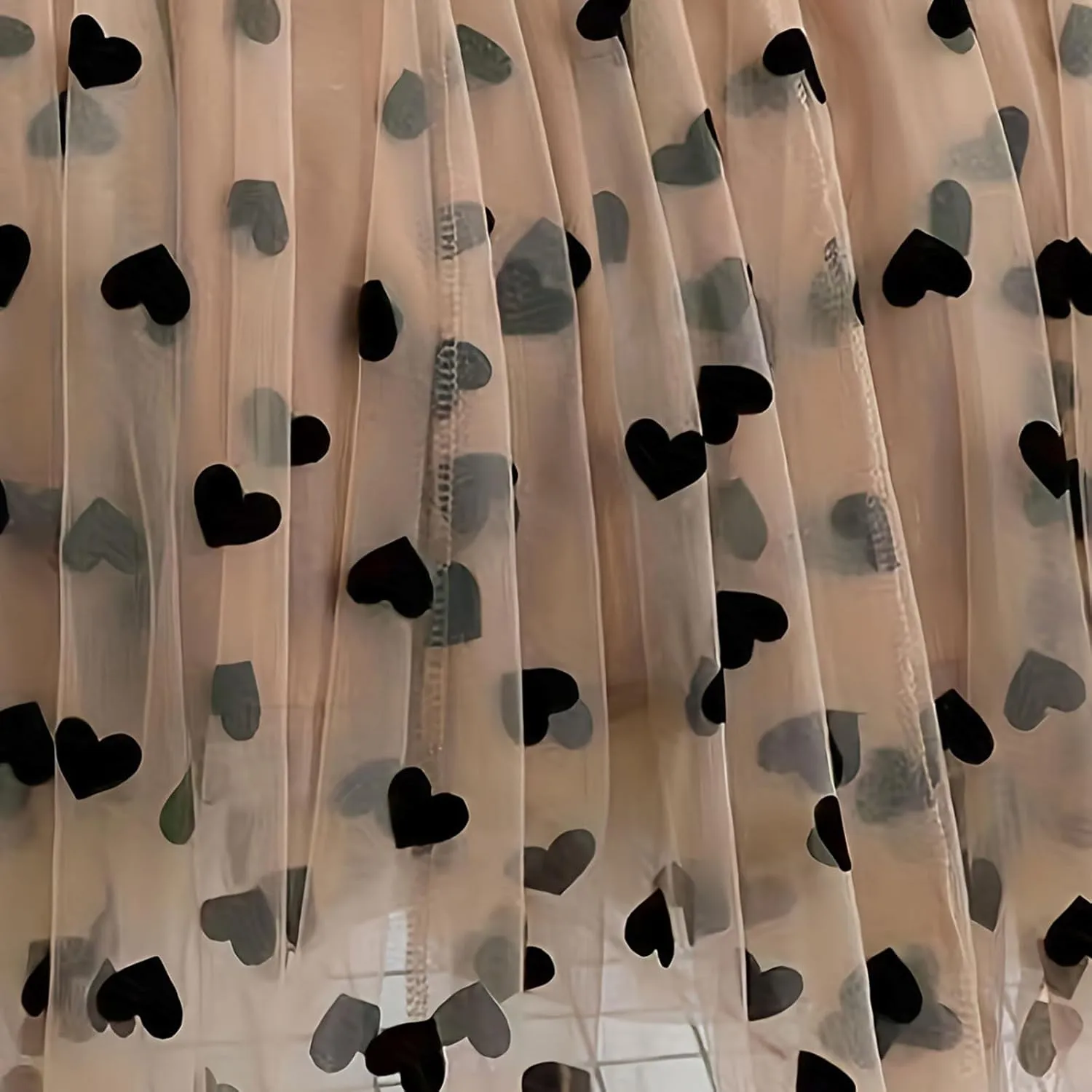 Women's Casual Trendy Loose Fit Elastic High Waist Tulle Midi Skirt Heart Embroidery Layered Mesh A-line Swing Skirts