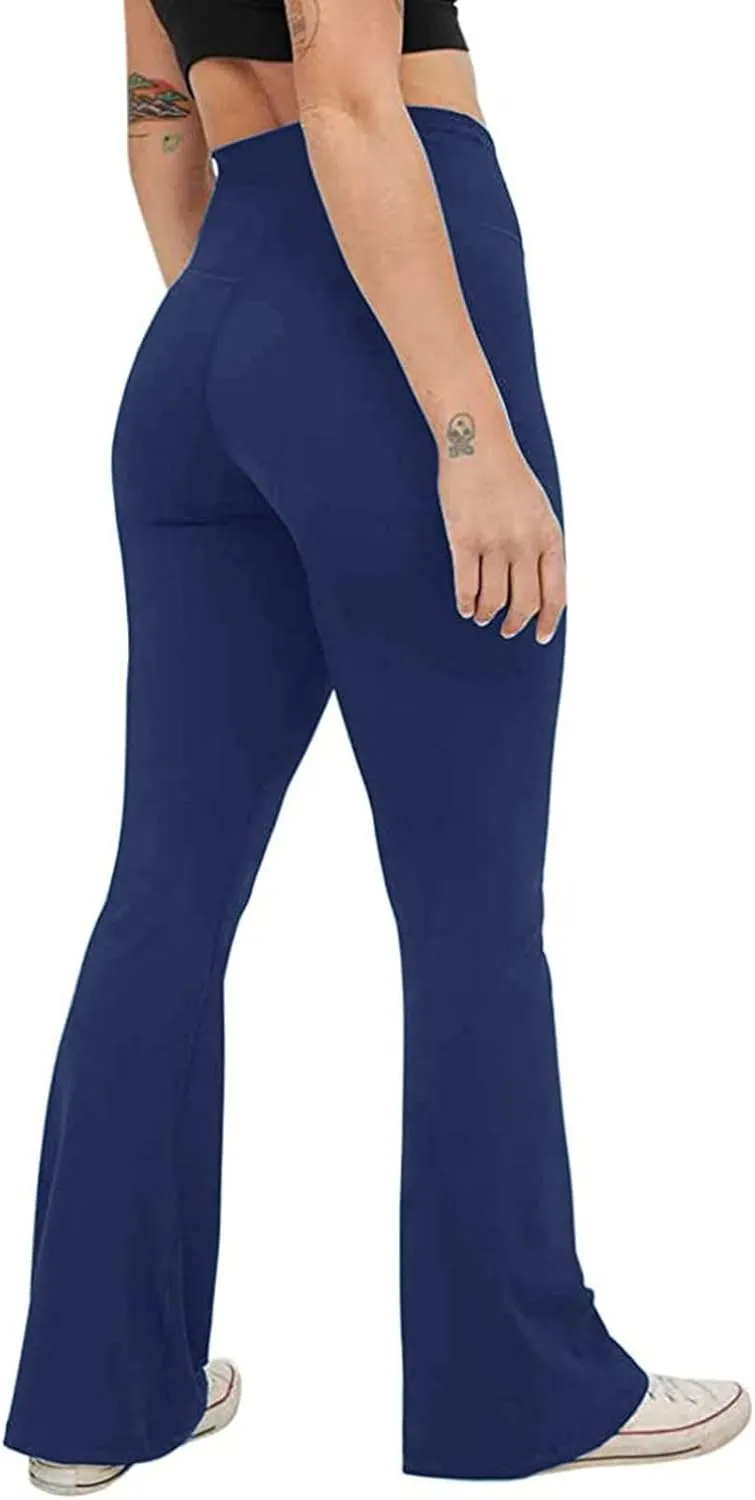 Women's Casual Yoga Pants V Crossover Flare Leggings High Waisted Workout Pants Bell Bottom Trouser Bootleg Leggings