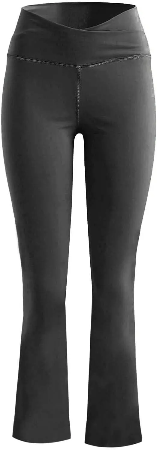 Women's Casual Yoga Pants V Crossover Flare Leggings High Waisted Workout Pants Bell Bottom Trouser Bootleg Leggings