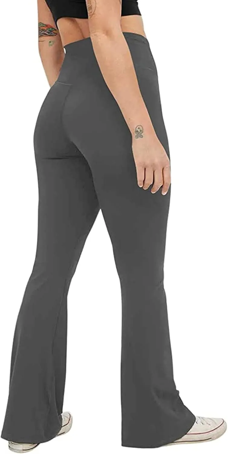 Women's Casual Yoga Pants V Crossover Flare Leggings High Waisted Workout Pants Bell Bottom Trouser Bootleg Leggings