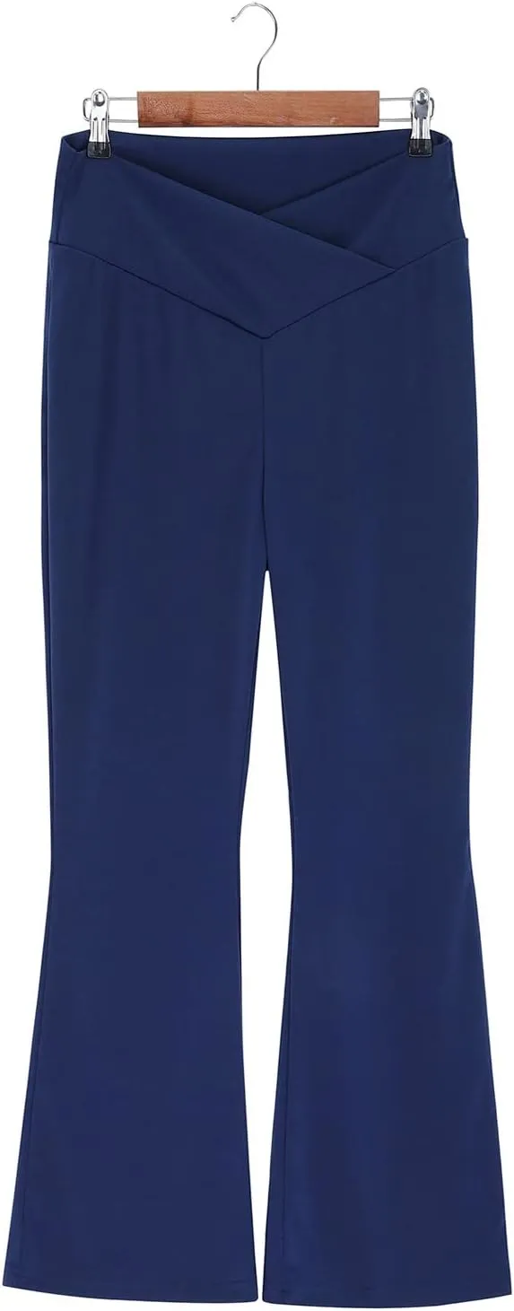 Women's Casual Yoga Pants V Crossover Flare Leggings High Waisted Workout Pants Bell Bottom Trouser Bootleg Leggings