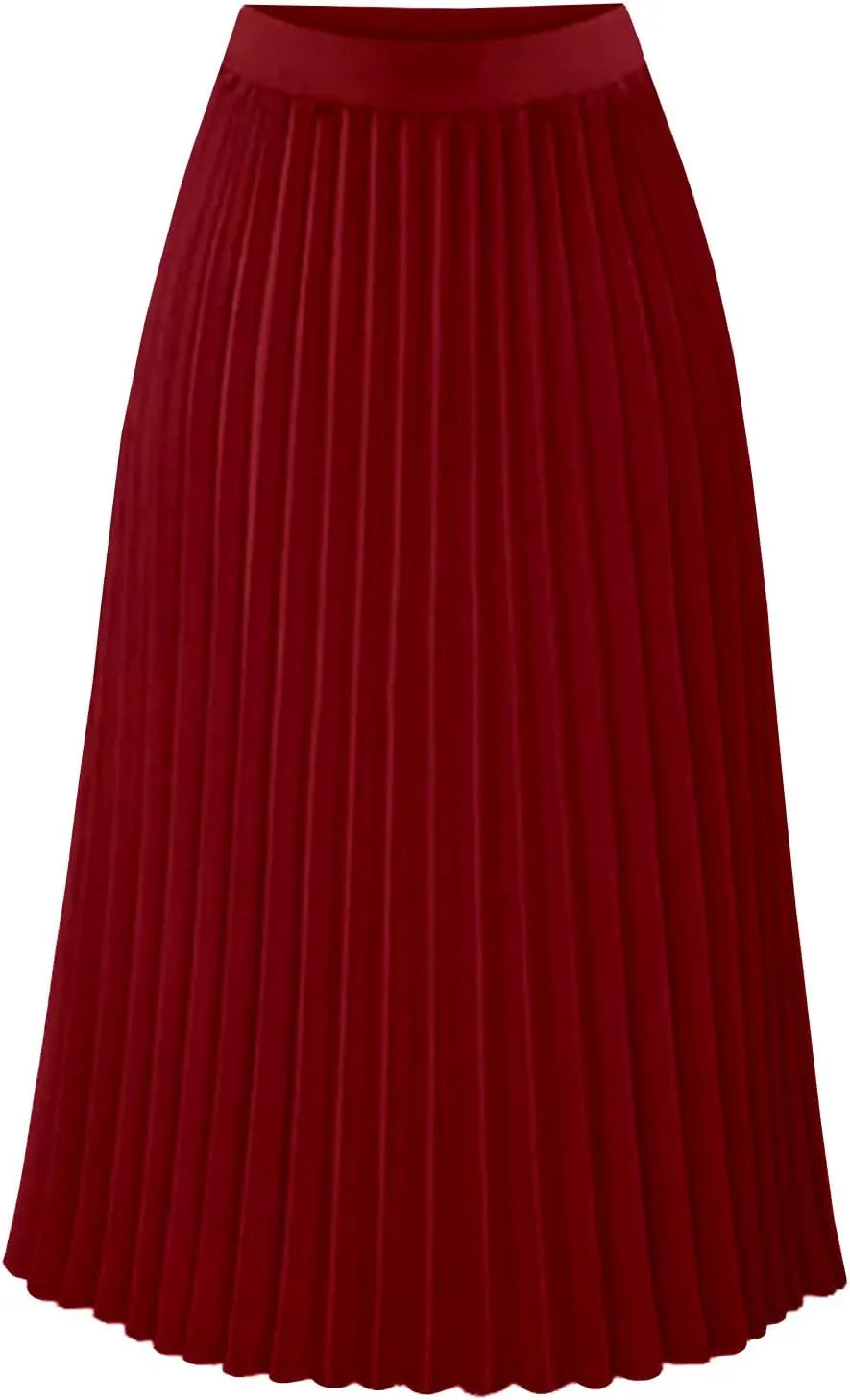 Women's Chiffon Pleated Midi Skirt High Waist Swing Boho Pleated Skirt Casual Solid Color Elastic A-Line Long Skirts