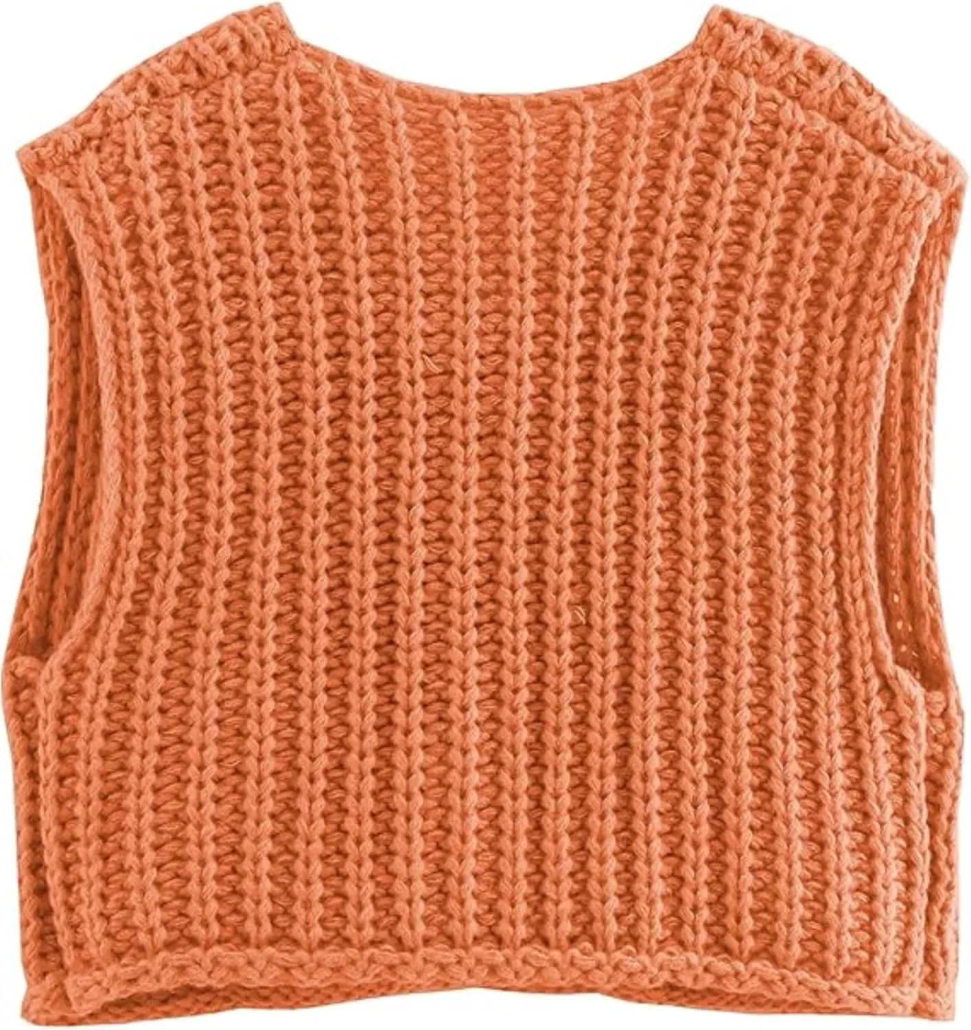 Women's Chunky Knit Vest Button Down Casual Sleeveless Cropped Crochet Sweater Cardigan with Pockets