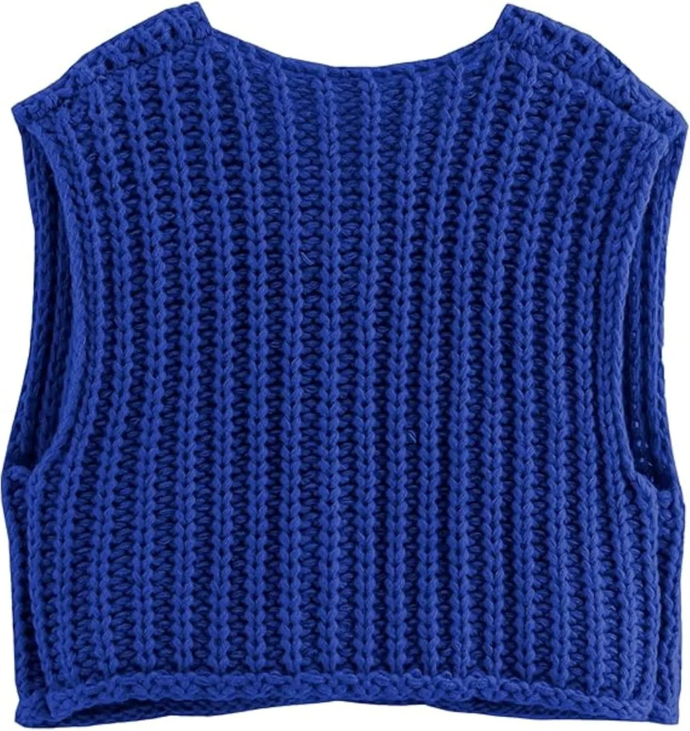 Women's Chunky Knit Vest Button Down Casual Sleeveless Cropped Crochet Sweater Cardigan with Pockets