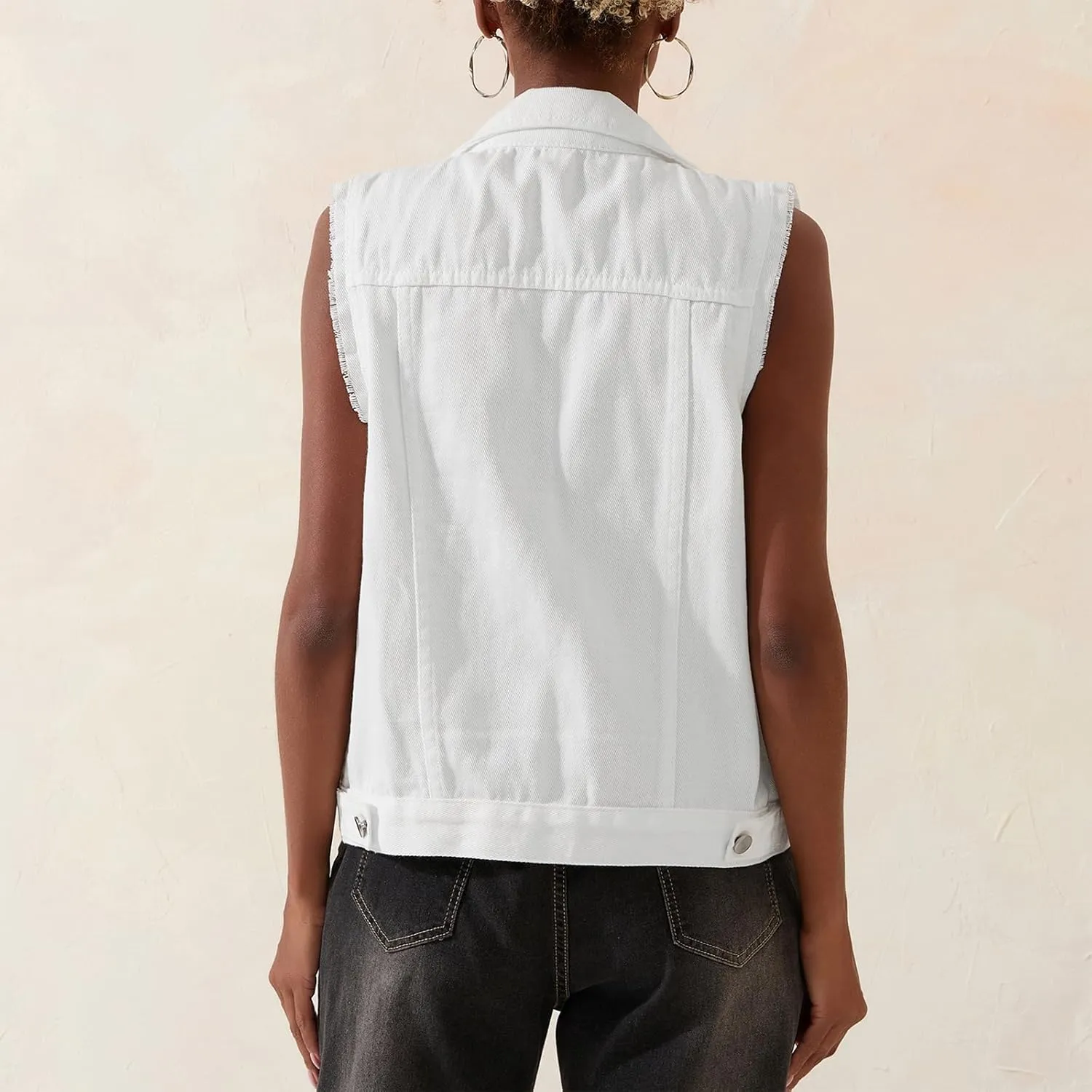 Women's Classic Washed Denim Vest Button Down Collared Sleeveless Jean Jackets Casual Crop Jean Vest Top Waistcoat