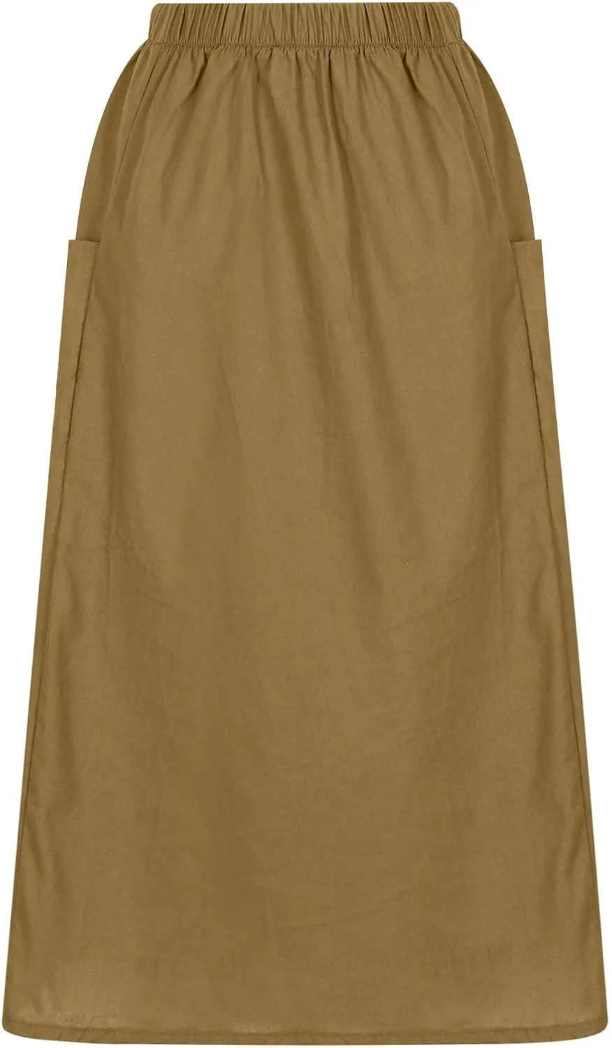 Women's Cotton Linen Casual Midi Skirt High Elastic Waisted Long Skirts Fall Winter Solid Color Skirt with Pockets