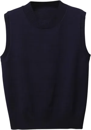 Womens Crew-Neck Knitted Sweater Vest,Sweater Vest,Pure Casual Business Dress Vest,Cable Knit Crop Tank Tops