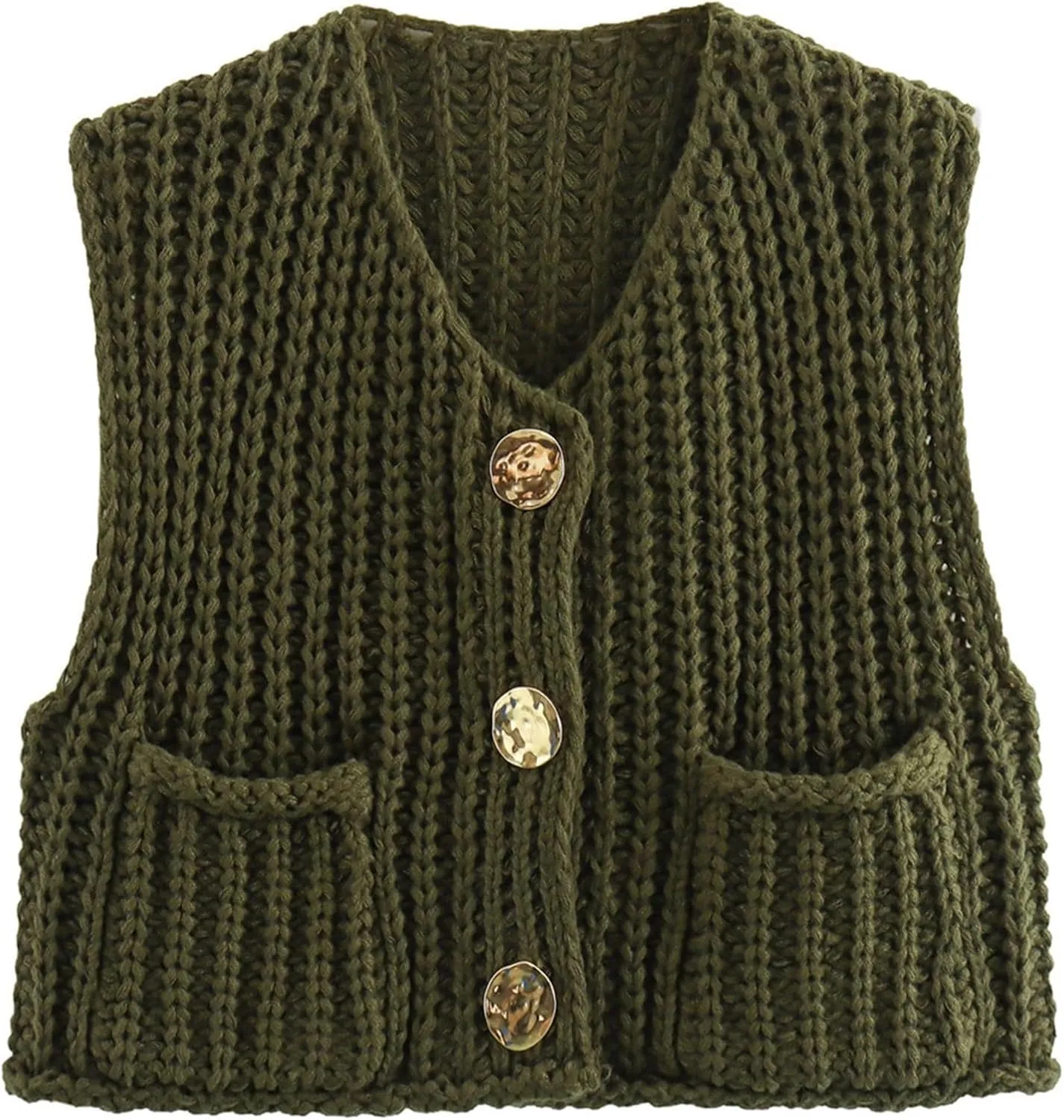 Womens Cropped Cardigan Sweater Vest Sleeveless Button Down Open Front Chunky Knit Crochet Vest Sweater Tops
