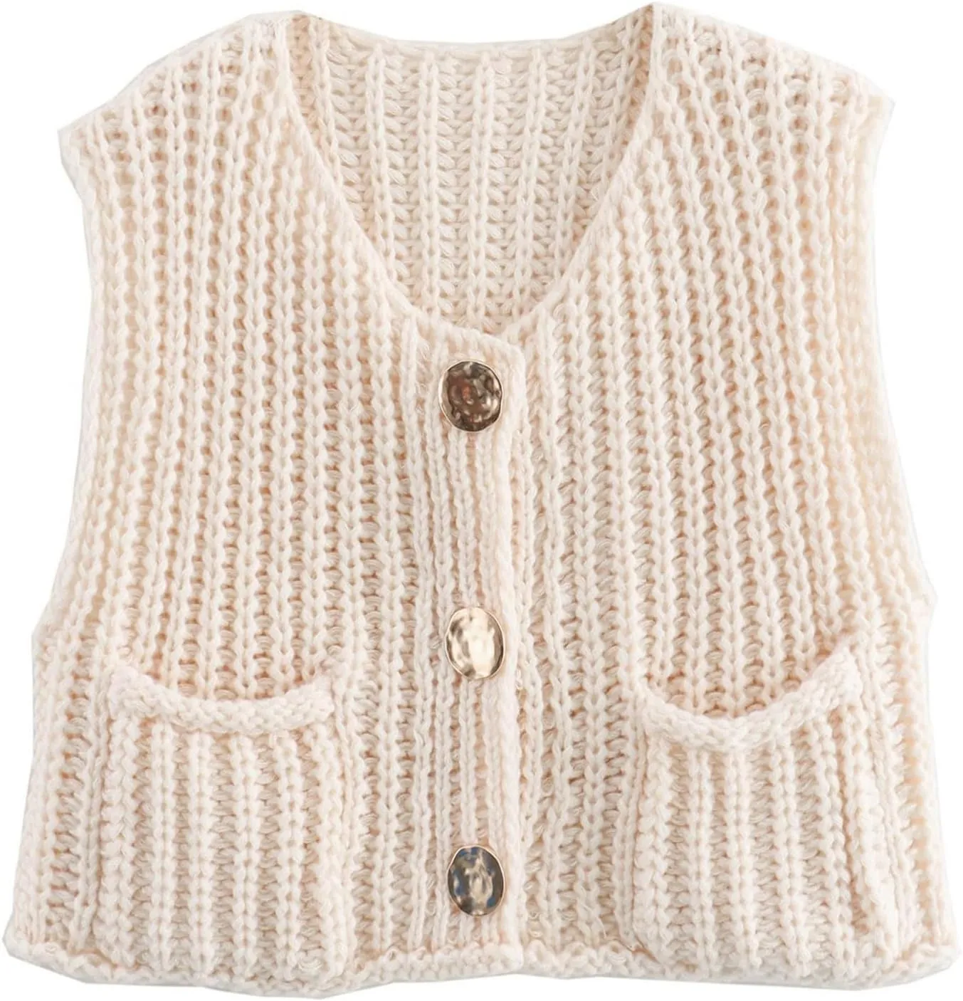 Womens Cropped Cardigan Sweater Vest Sleeveless Button Down Open Front Chunky Knit Crochet Vest Sweater Tops
