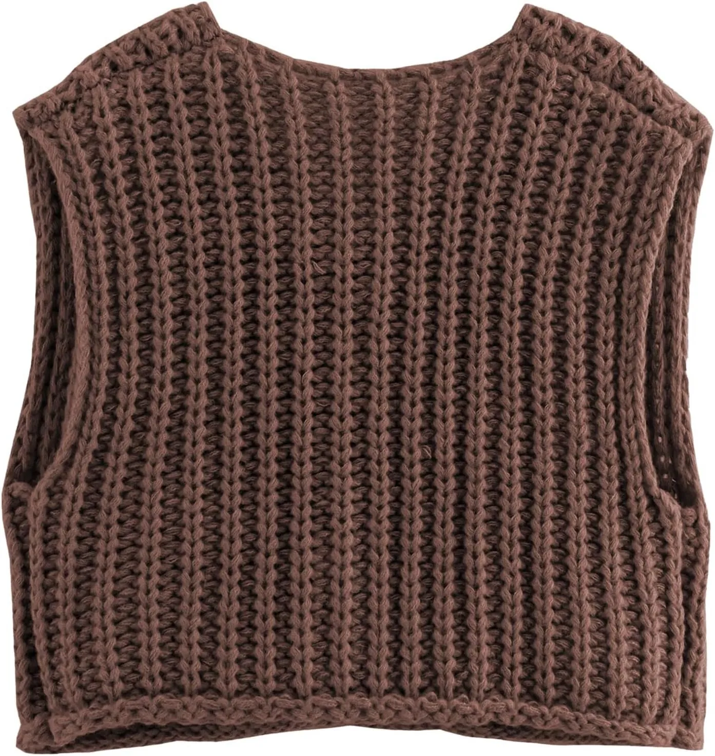Womens Cropped Cardigan Sweater Vest Sleeveless Button Down Open Front Chunky Knit Crochet Vest Sweater Tops