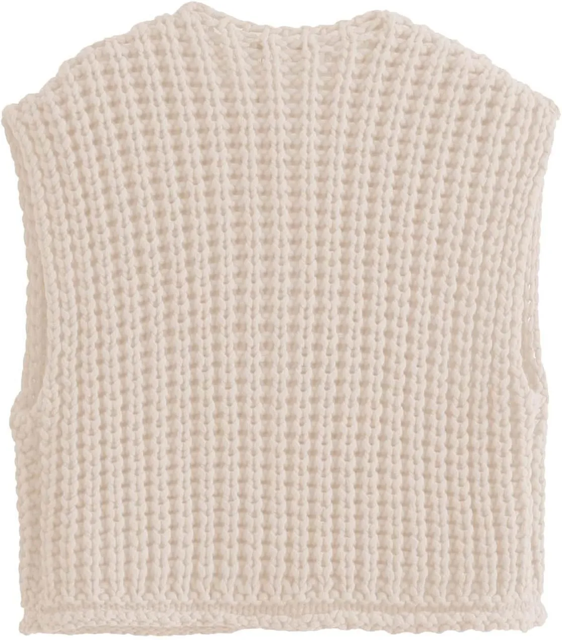 Womens Cropped Cardigan Sweater Vest Sleeveless Button Down Open Front Chunky Knit Crochet Vest Sweater Tops
