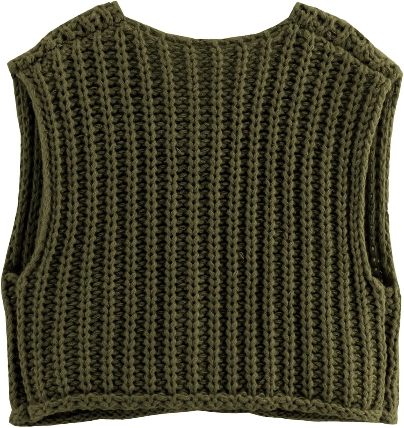Womens Cropped Cardigan Sweater Vest Sleeveless Button Down Open Front Chunky Knit Crochet Vest Sweater Tops