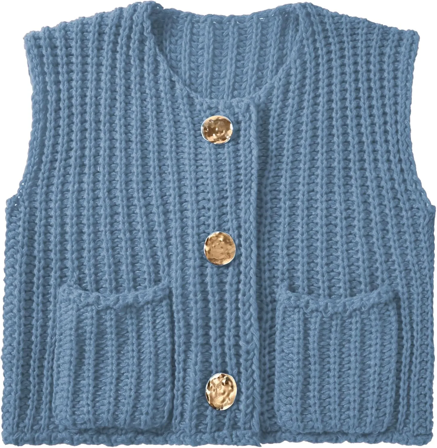 Womens Cropped Sweater Vest Sleeveless Chunky Kint Cardigan Top Casual Warm Button Down Crop Tops with Pockets
