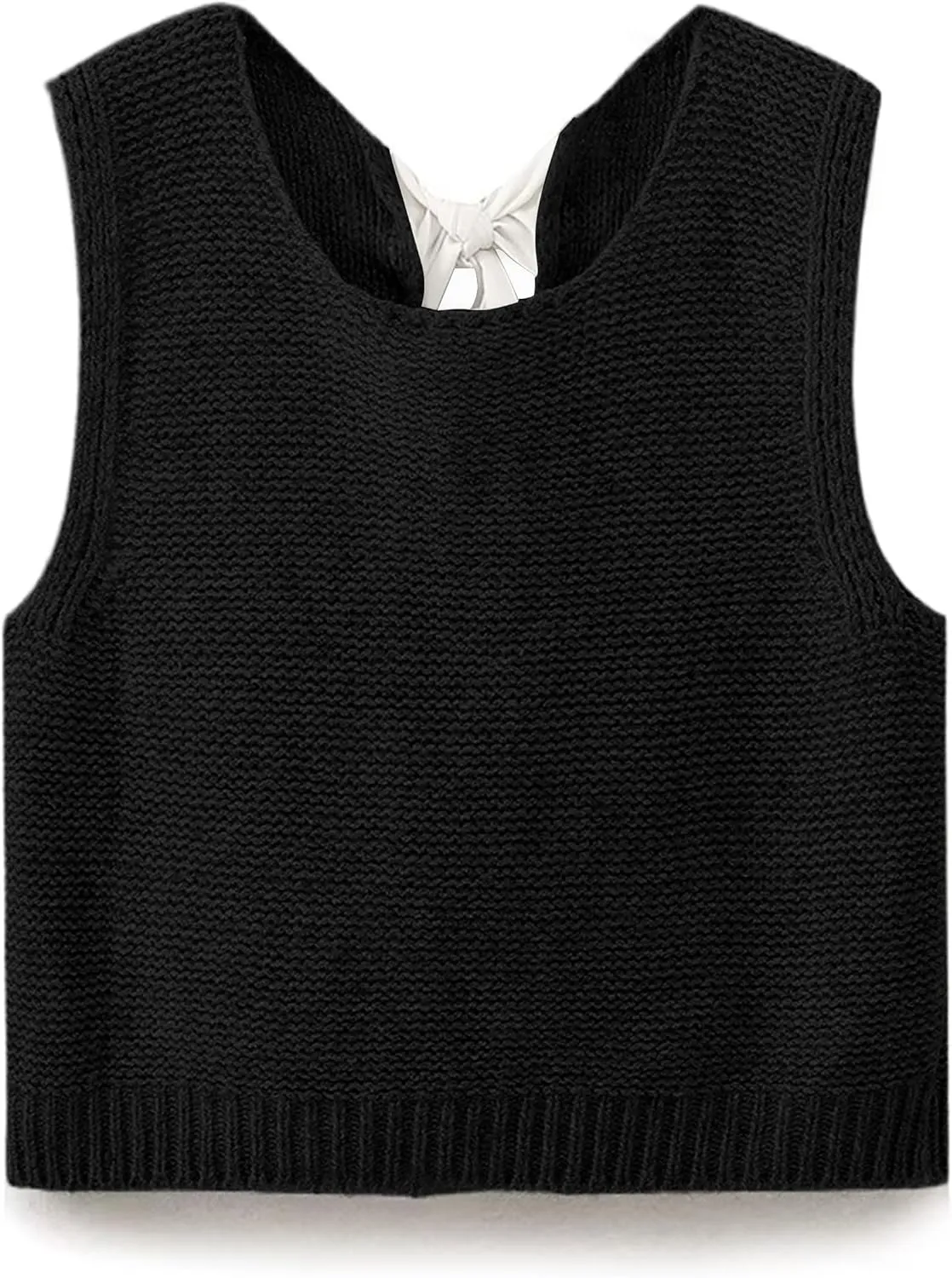 Womens Cute Bow Tie Open Back Cropped Sweater Vest Knit Tank Tops Y2k Girls Sleeveless Cardigan Pullover Shirts