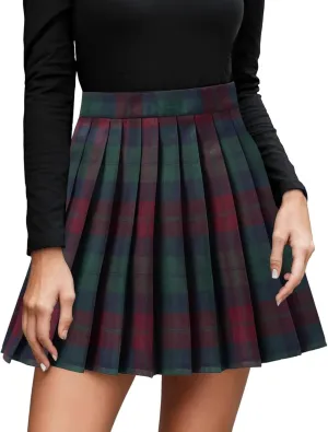 Women's Cute Plaid High Waist Above Knee A-line Skater Mini Short Skirt Stretchy Pleated A Line Mini Skirt Cute