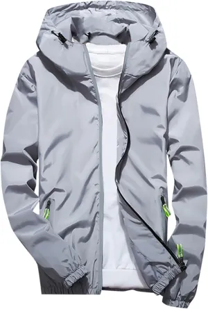 Women's Cycling Windbreaker Jacket, Waterproof Running Workout Rain Jackets, Packable Reflective Hiking Hoodie