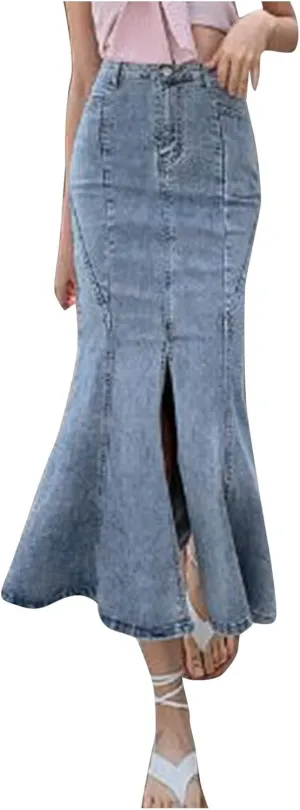 Women's Denim Split Half Skirt with Buttocks and Fishtail Skirt Toddler Denim Skirt Set