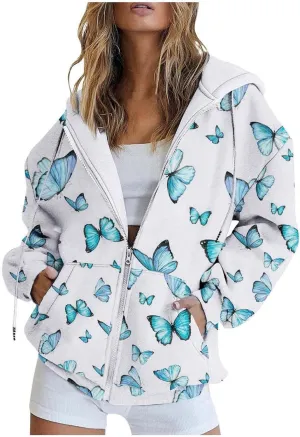 Women's Drawstring Long Sleeve Hoodies Zip Up Sweatshirt Full-Zip Fleece Hoodie Available In Large and Tall Sizes