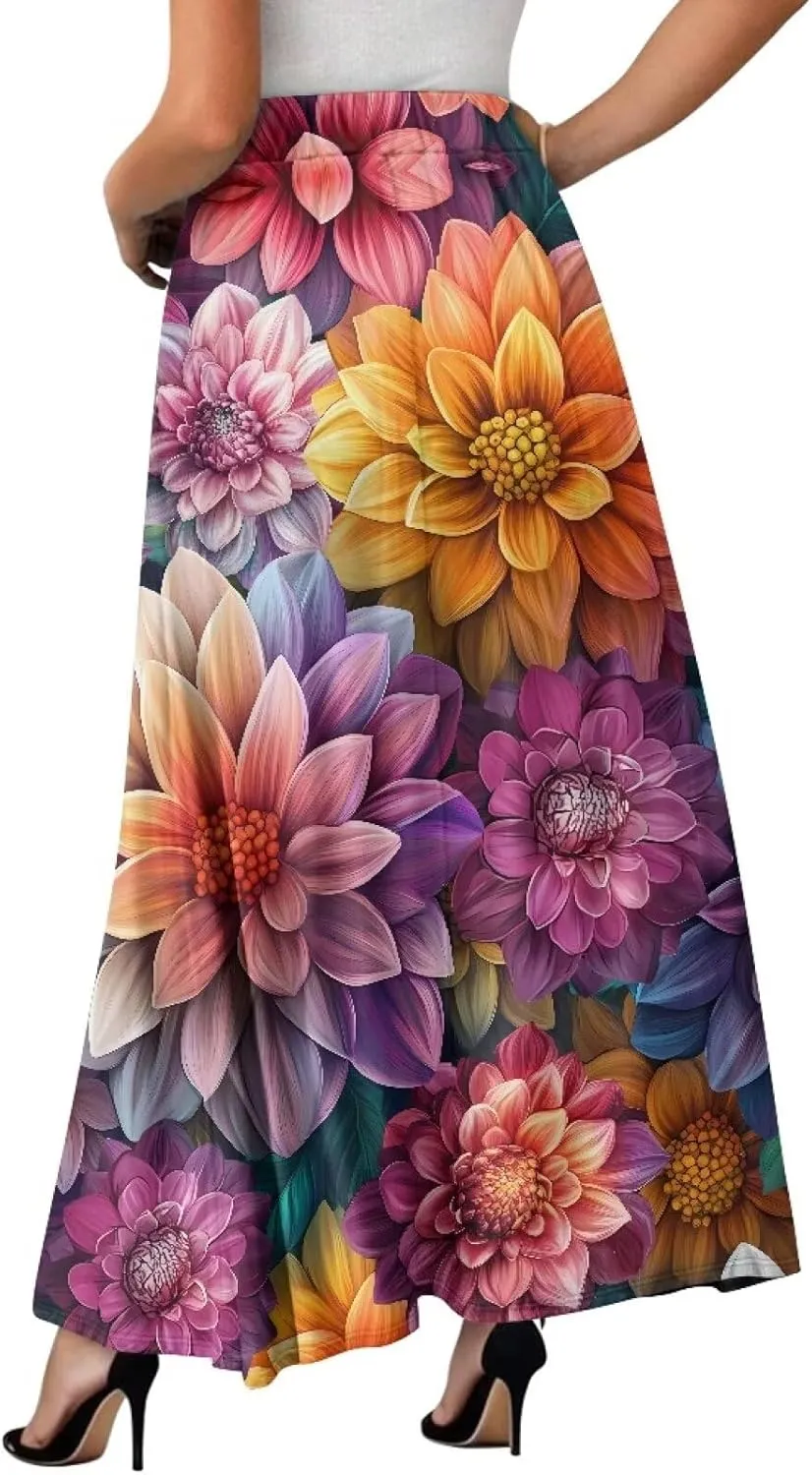 Women's High Waist A Line Maxi Skirt Summer A-Line Beach Maxi Skirt for Women Trendy Hem S,M,L,XL,2XL