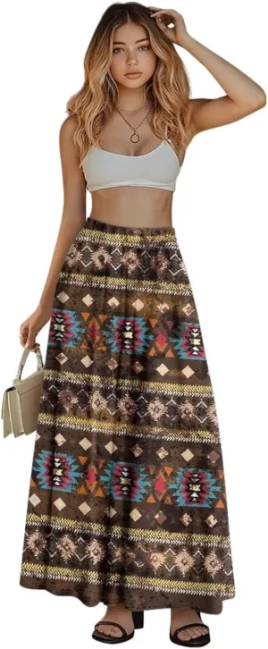 Women's High Waist A Line Maxi Skirt Summer A-Line Beach Maxi Skirt for Women Trendy Hem S,M,L,XL,2XL