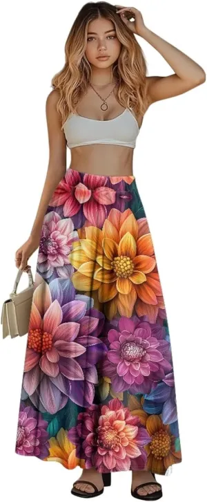 Women's High Waist A Line Maxi Skirt Summer A-Line Beach Maxi Skirt for Women Trendy Hem S,M,L,XL,2XL