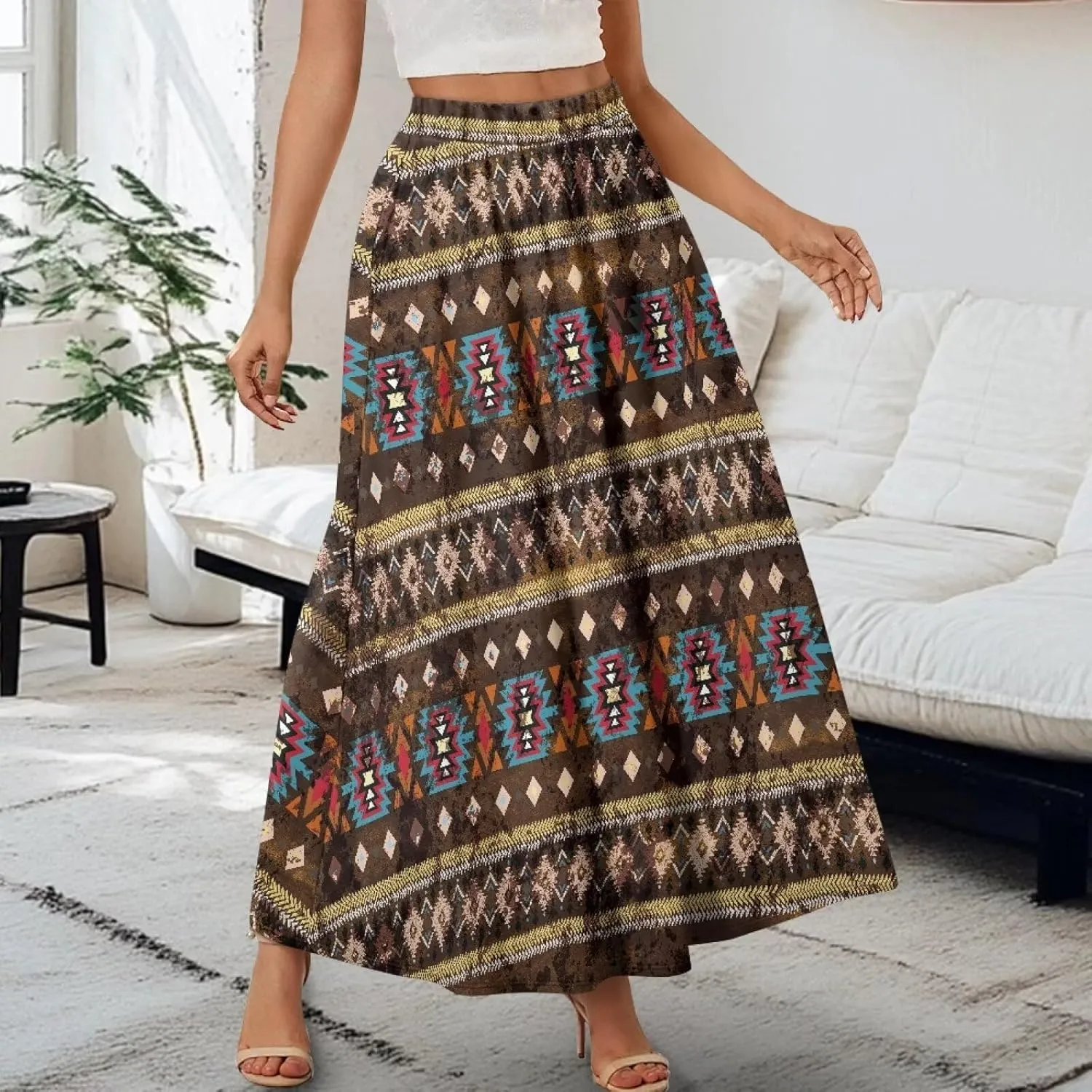 Women's High Waist A Line Maxi Skirt Summer A-Line Beach Maxi Skirt for Women Trendy Hem S,M,L,XL,2XL