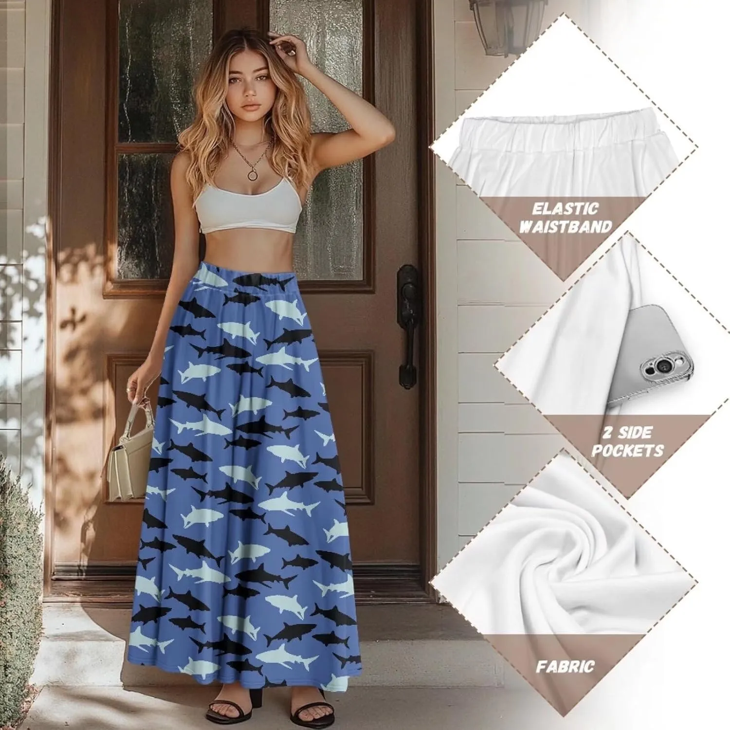 Women's High Waist A Line Maxi Skirt Summer A-Line Beach Maxi Skirt for Women Trendy Hem S,M,L,XL,2XL
