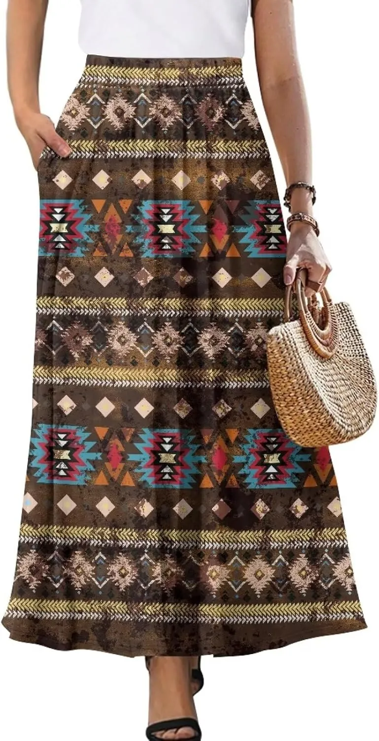Women's High Waist A Line Maxi Skirt Summer A-Line Beach Maxi Skirt for Women Trendy Hem S,M,L,XL,2XL