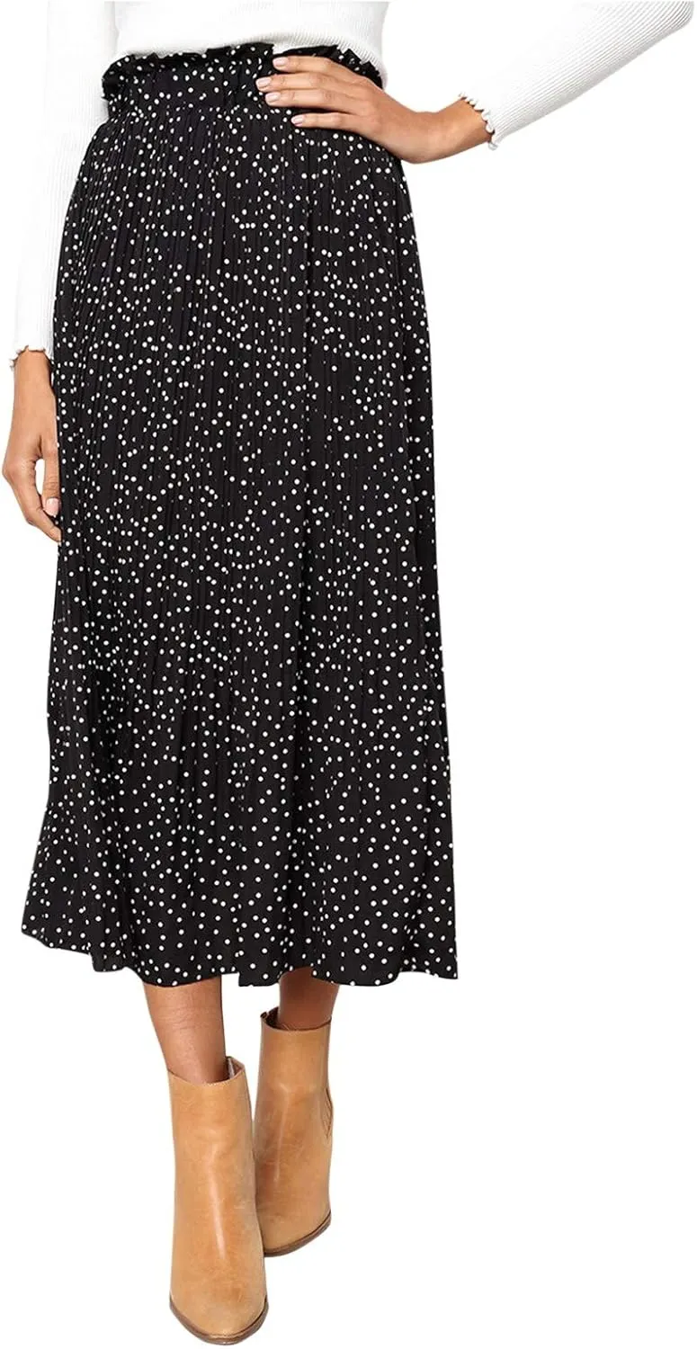 Womens High Waist Skirt Women's Elegant Long Maxi Skirt Dot Women's Pleated Midi Casual Waist Maxi Skirt Pleated