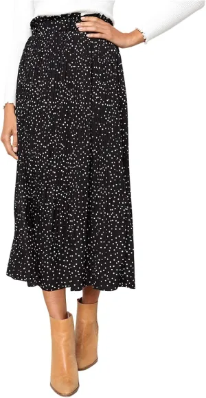 Womens High Waist Skirt Women's Elegant Long Maxi Skirt Dot Women's Pleated Midi Casual Waist Maxi Skirt Pleated