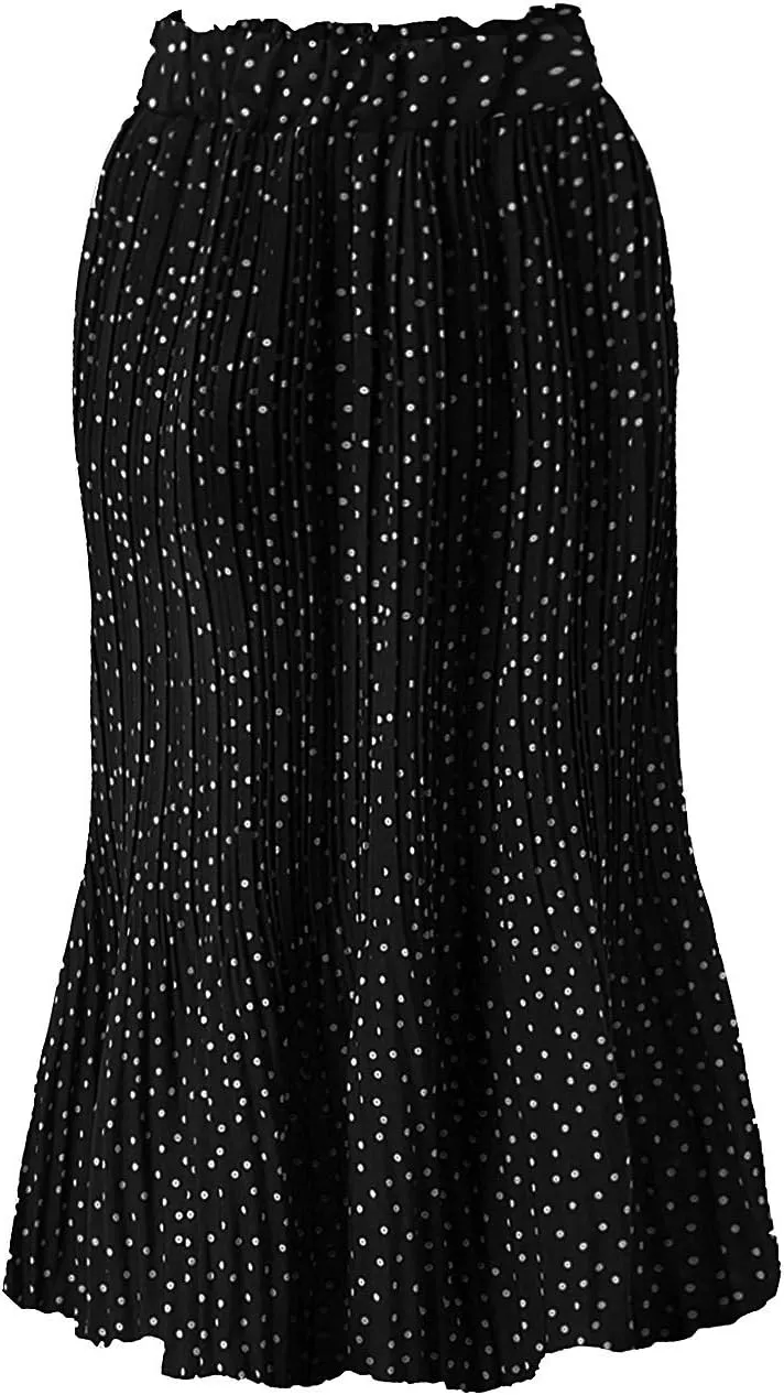 Womens High Waist Skirt Women's Elegant Long Maxi Skirt Dot Women's Pleated Midi Casual Waist Maxi Skirt Pleated