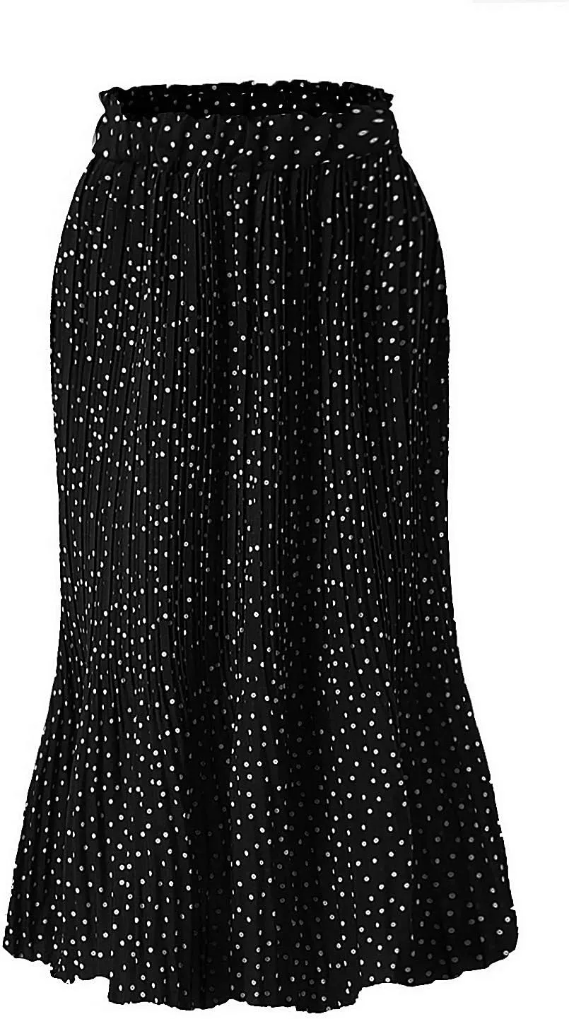 Womens High Waist Skirt Women's Elegant Long Maxi Skirt Dot Women's Pleated Midi Casual Waist Maxi Skirt Pleated